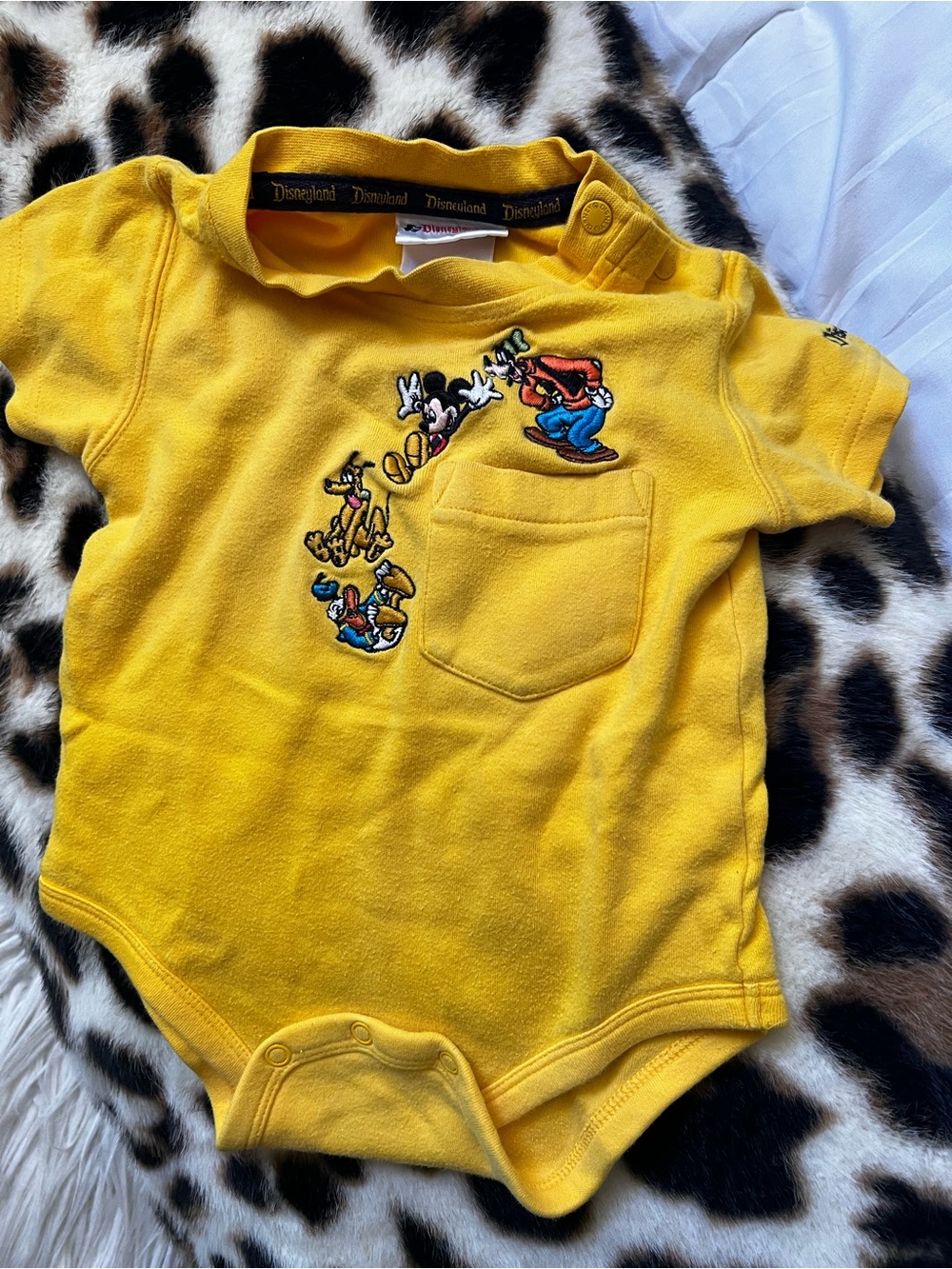 Disney Baby Yellow Mickey & Friends Pocket Romper vintage 18 months